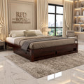 RFD - Royal Furniture Decor Solid Sheesham Wood Low Height Platform Queen Size Bed with Storage for Bedroom Wooden Double Bed (Walnut Finish)