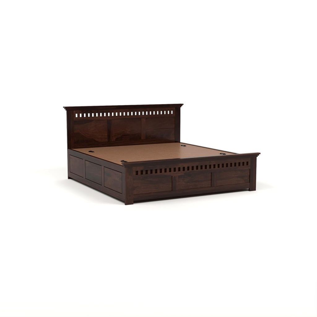 RFD Sheesham Wood Queen Size Bed with Box Storage | Walnut Finish
