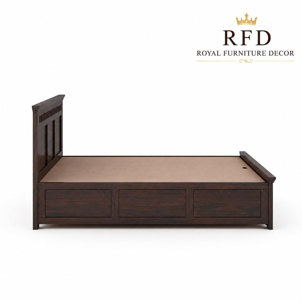RFD Sheesham Wood King Size Hydraulic Bed with Headboard | Walnut Finish