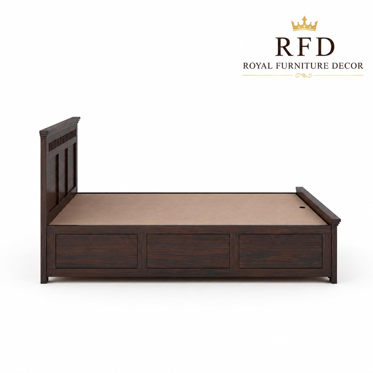 RFD Sheesham Wood King Size Hydraulic Bed with Headboard | Walnut Finish