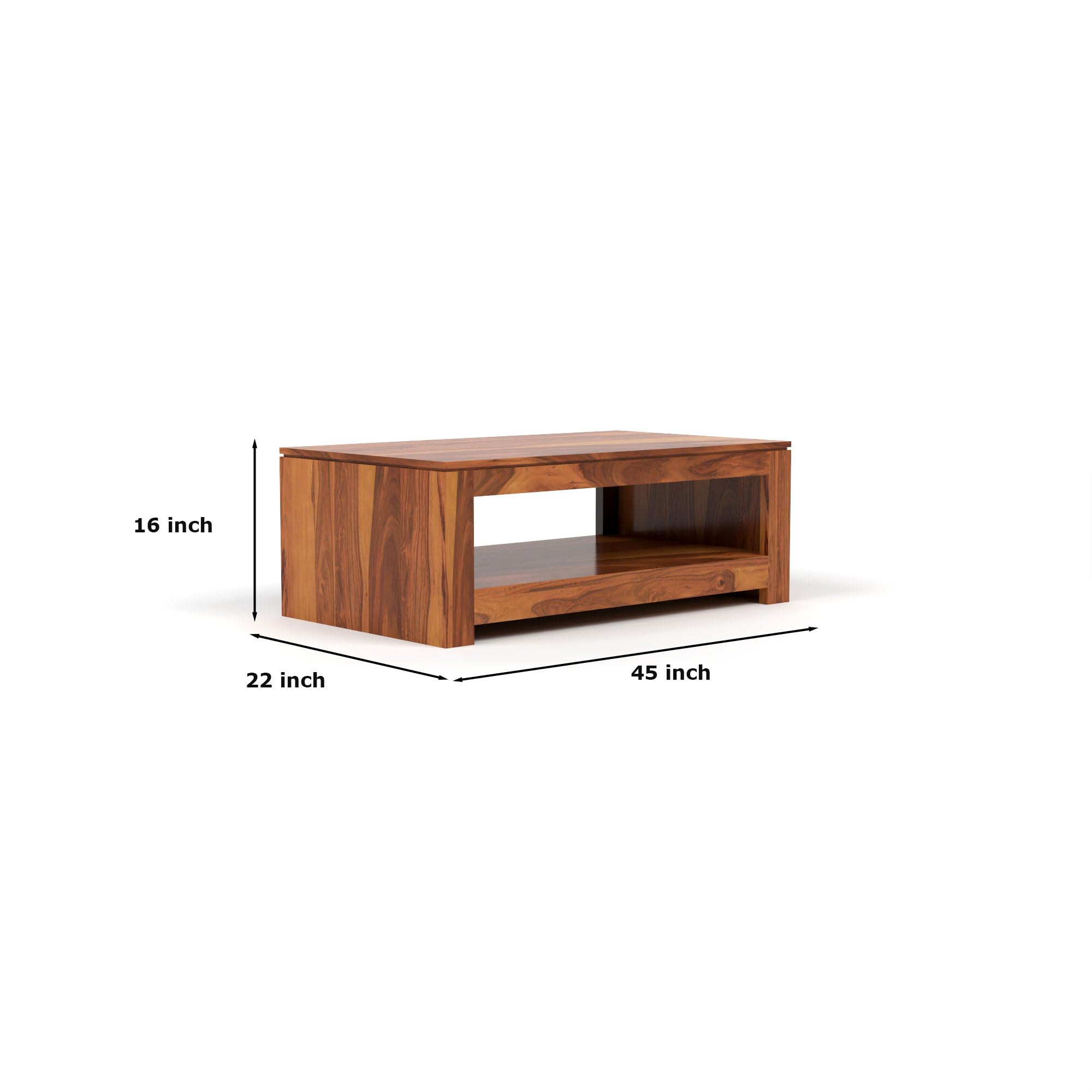 RFD Sheesham Wood Center Coffee Table with Shelf | Honey Finish | Solid Rosewood