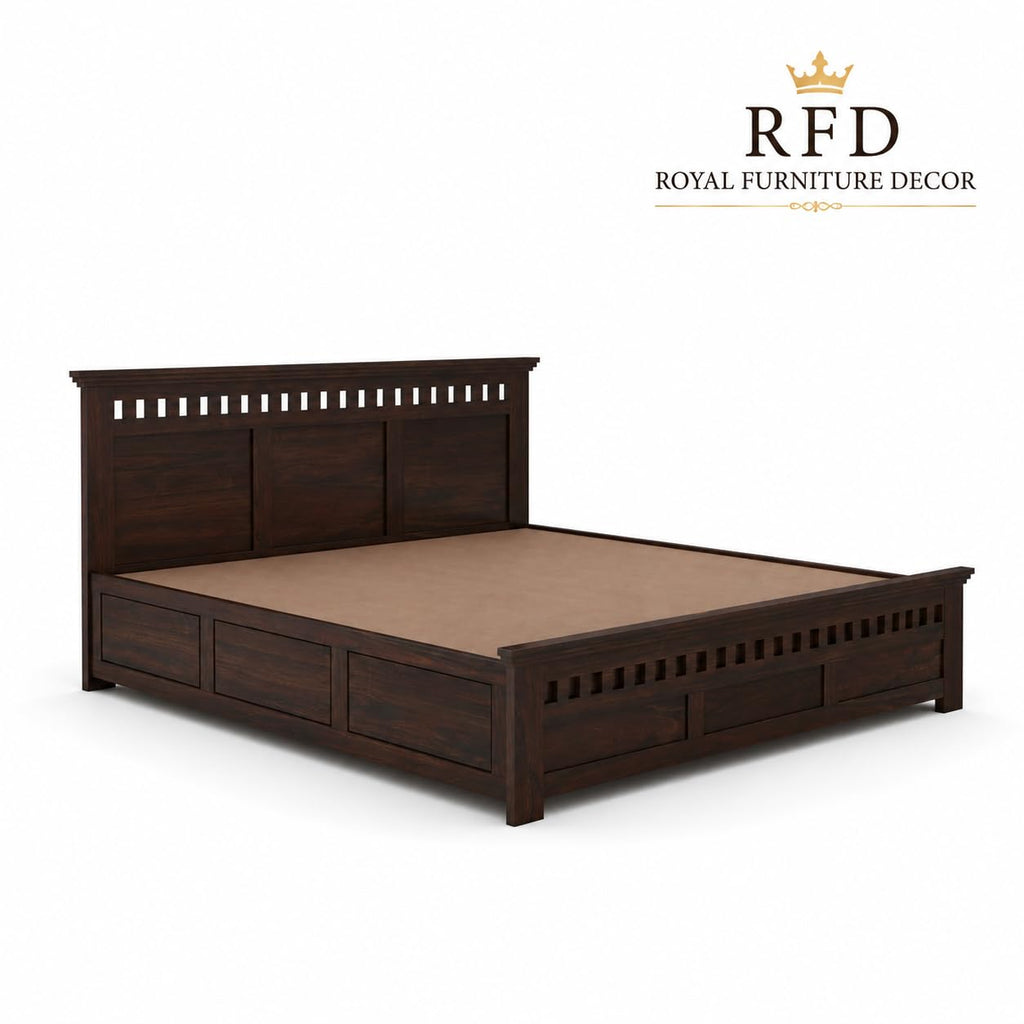 RFD Sheesham Wood King Size Hydraulic Bed with Headboard | Walnut Finish