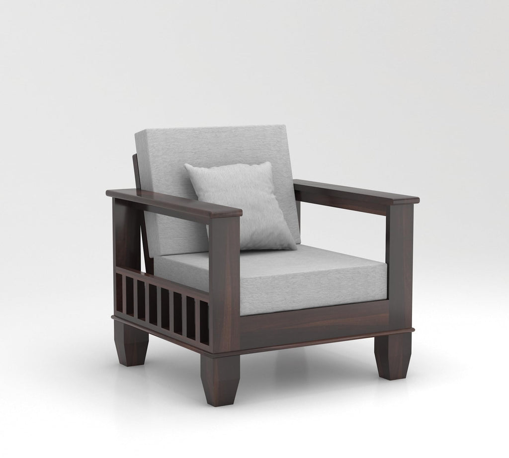 RFD Sheesham Wooden 5 Seater Sofa Set (3+1+1) with Rosewood Cushion & Newspaper Holder