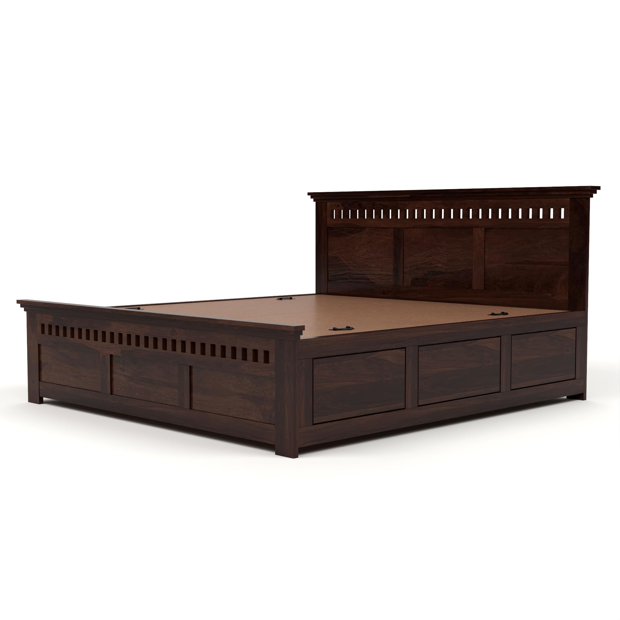 RFD Sheesham Wood Queen Size Bed with Box Storage | Walnut Finish