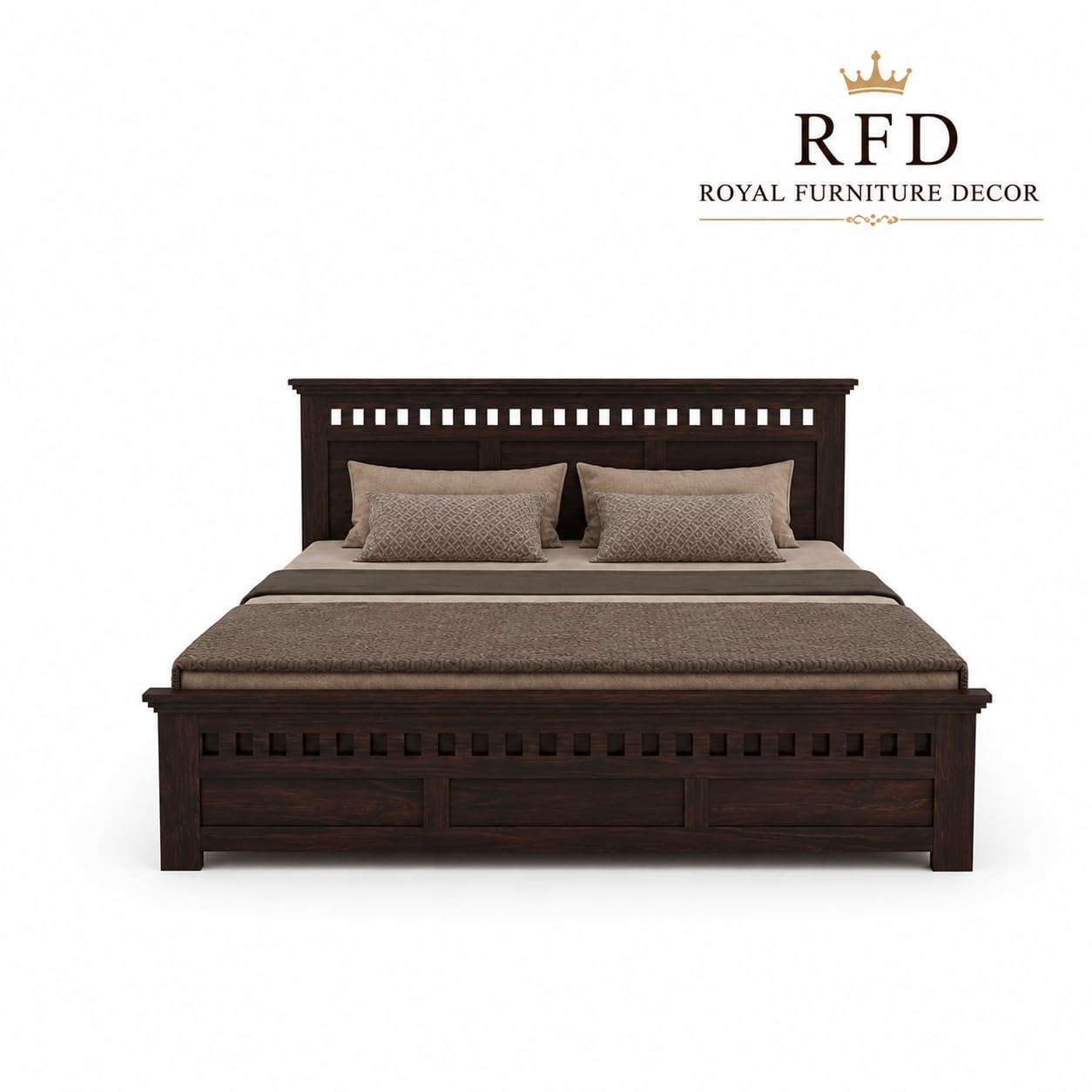 RFD Sheesham Wood King Size Hydraulic Bed with Headboard | Walnut Finish
