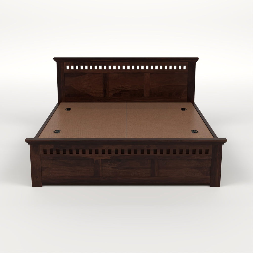 RFD Sheesham Wood Queen Size Bed with Box Storage | Walnut Finish