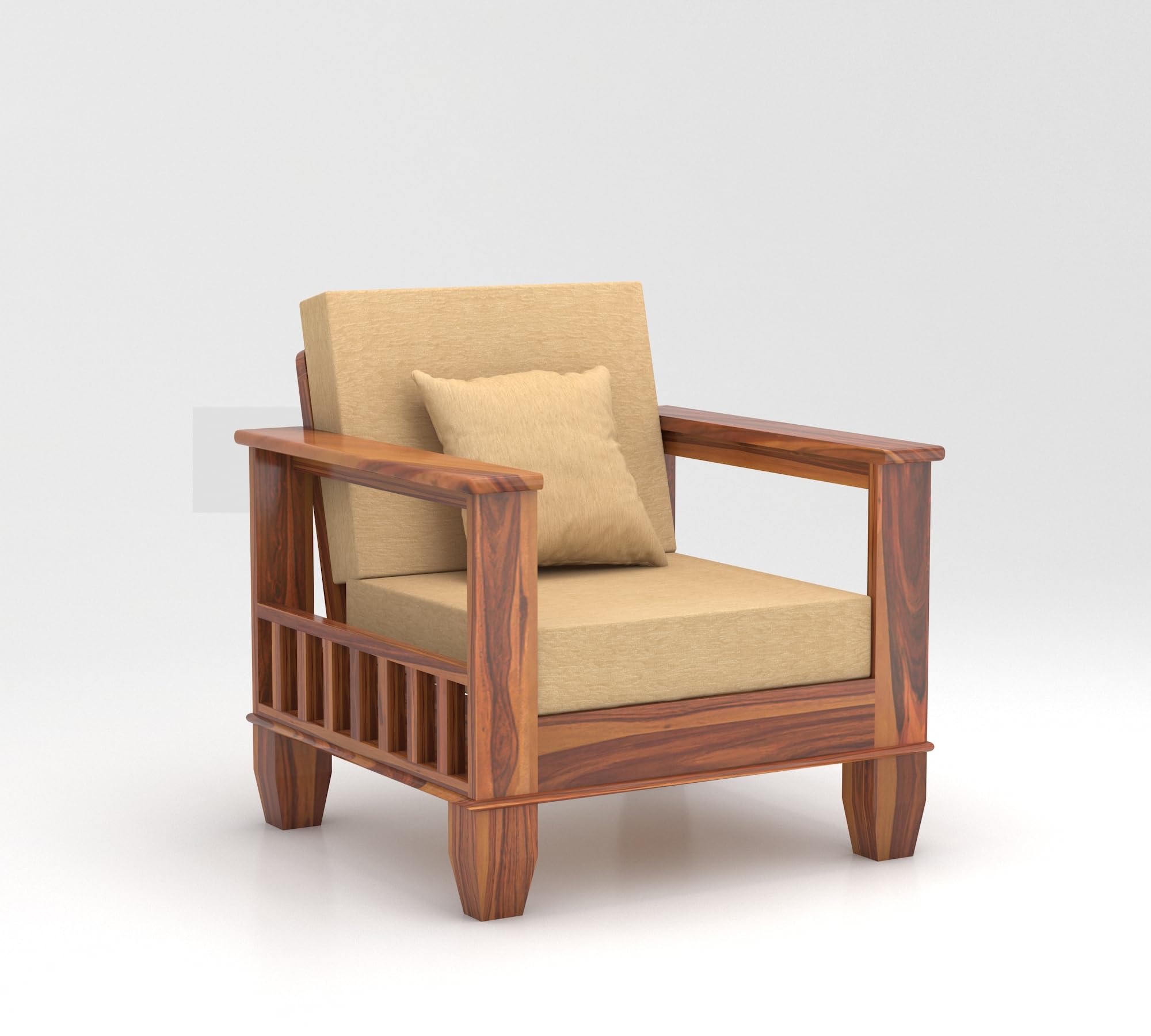 RFD Sheesham Wooden 6 Seater Sofa Set (3+2+1) Honey Finish with Rosewood Cushion & Newspaper Holder