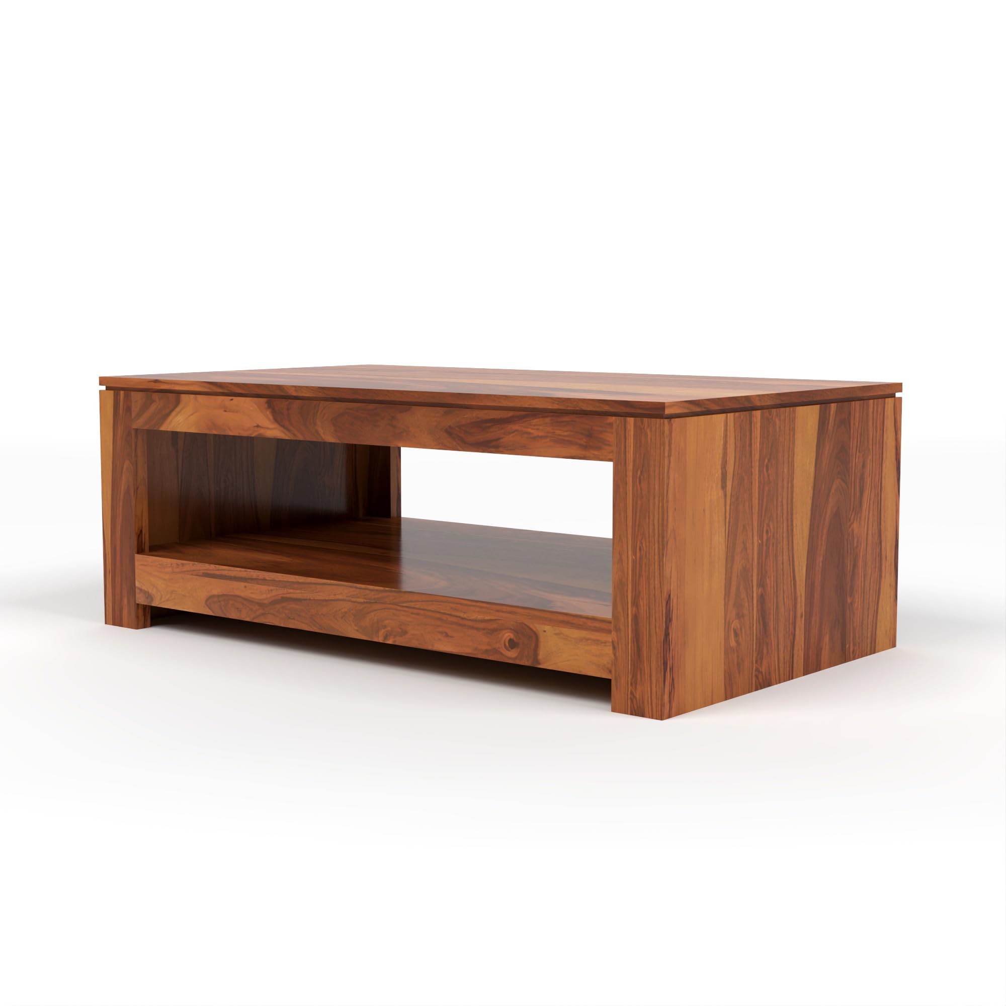RFD Sheesham Wood Center Coffee Table with Shelf | Honey Finish | Solid Rosewood