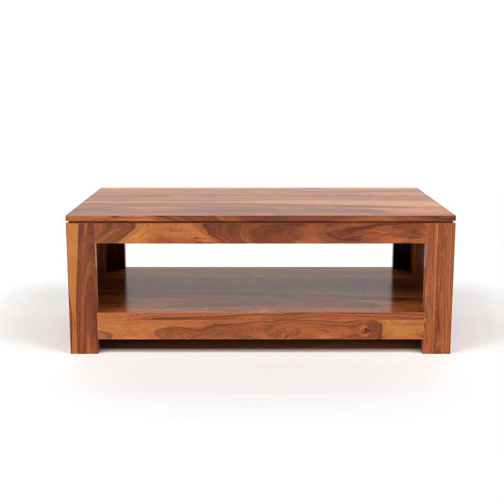 RFD Sheesham Wood Center Coffee Table with Shelf | Honey Finish | Solid Rosewood