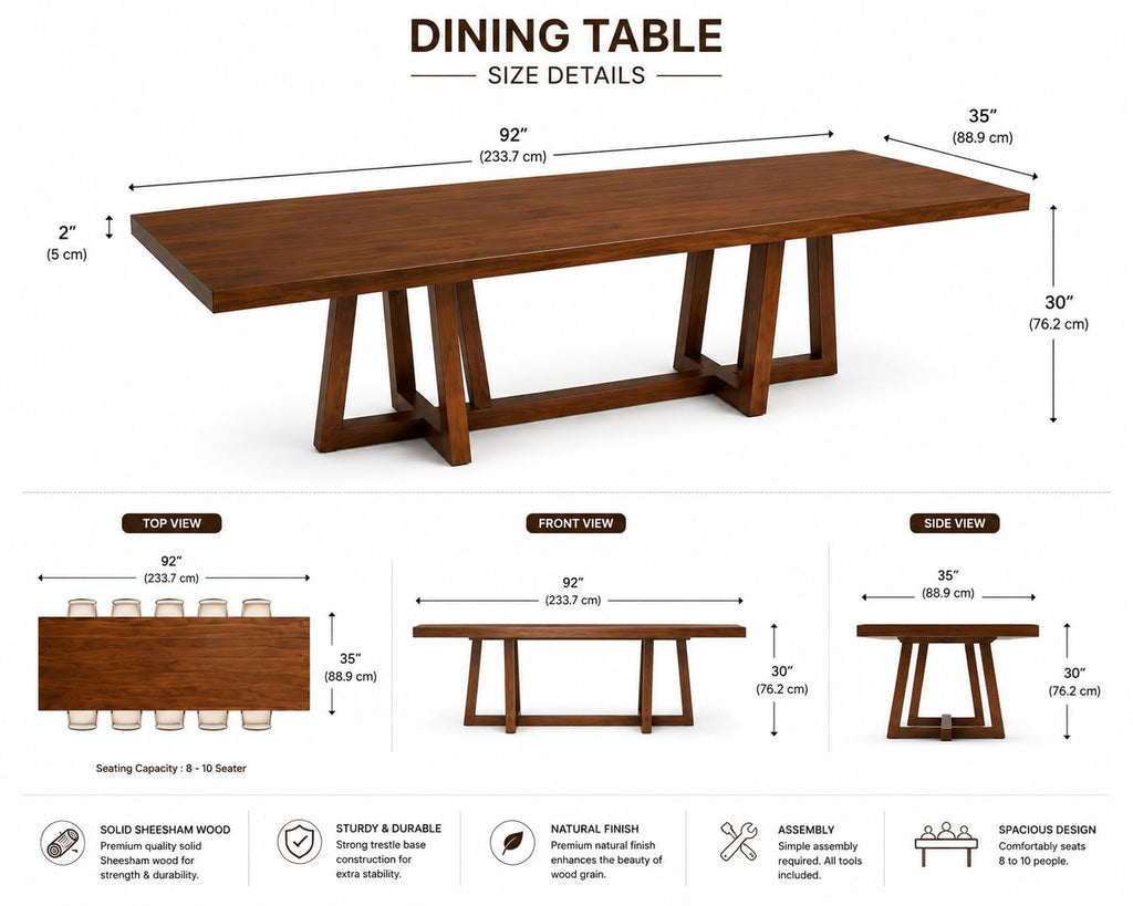 RFD - Royal Furniture Decor Sheesham Wood Dining Table with 10 Chairs