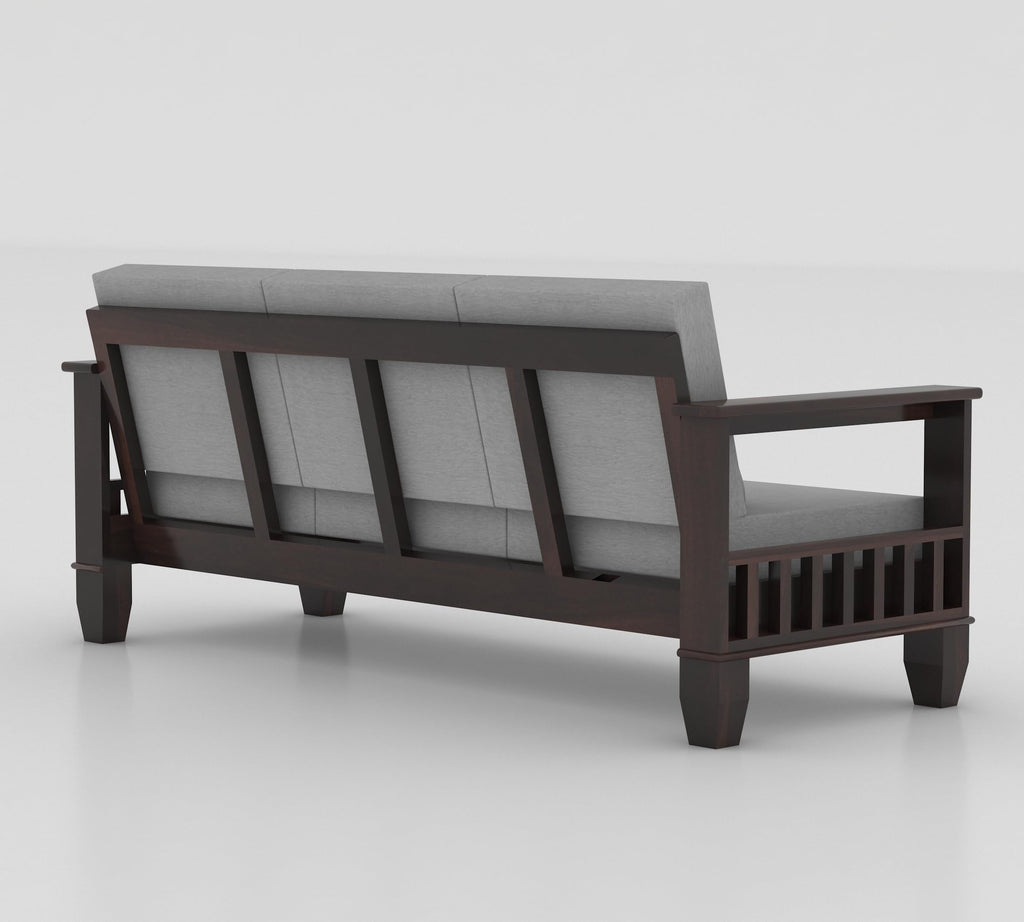 RFD Sheesham Wooden 3 Seater Sofa Walnut Finish with Rosewood Cushion & Newspaper Holder