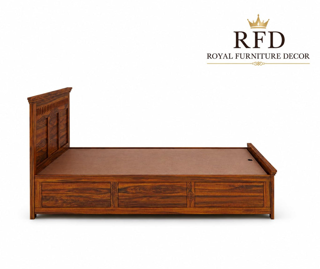 RFD Sheesham Wood King Size Hydraulic Bed with Headboard | Honey Finish