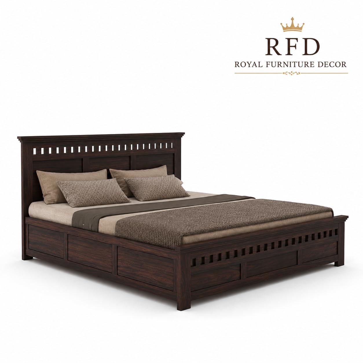 RFD Sheesham Wood King Size Hydraulic Bed with Headboard | Walnut Finish