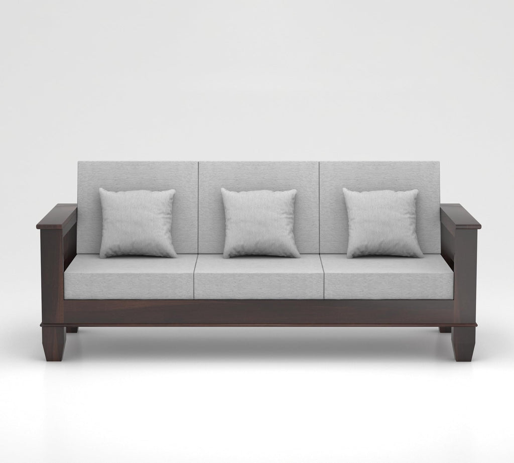 RFD Sheesham Wooden 6 Seater Sofa Set (3+2+1) Walnut Finish with Rosewood Cushion & Newspaper Holder