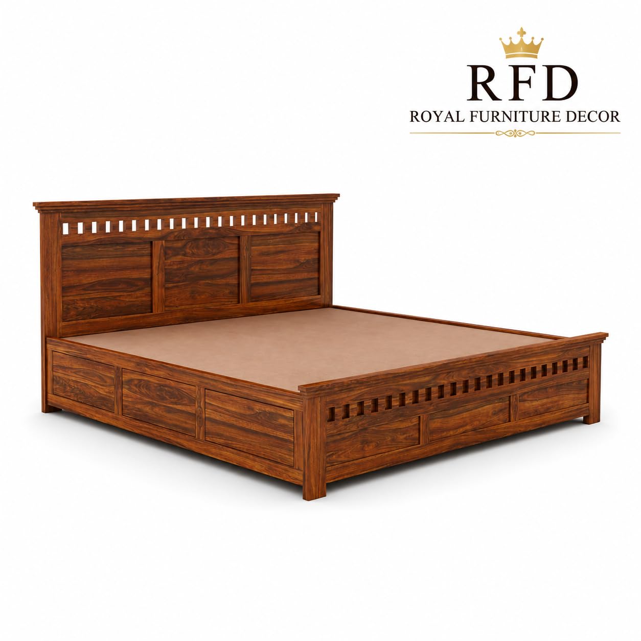 RFD Sheesham Wood King Size Hydraulic Bed with Headboard | Honey Finish