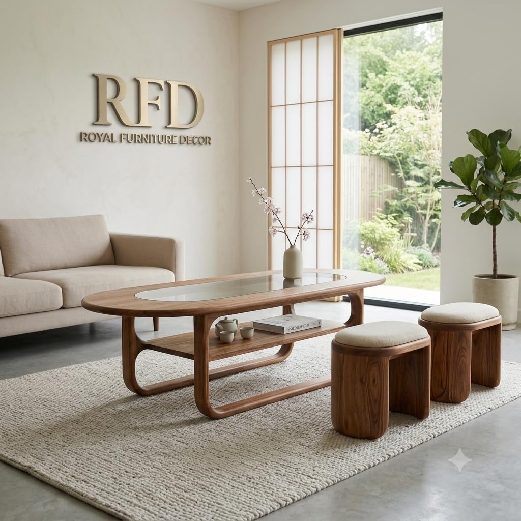RFD - Royal Furniture Decor Coffee Table with 2 Stools, 127x61 cm