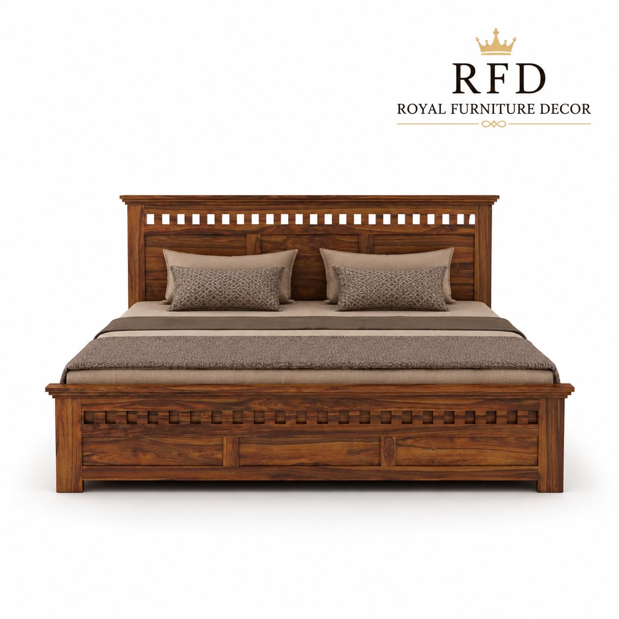 RFD Sheesham Wood King Size Hydraulic Bed with Headboard | Honey Finish