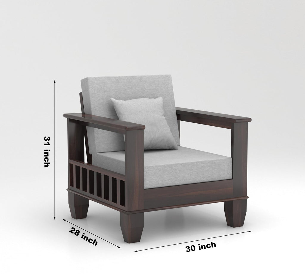 RFD Sheesham Wooden 6 Seater Sofa Set (3+2+1) Walnut Finish with Rosewood Cushion & Newspaper Holder