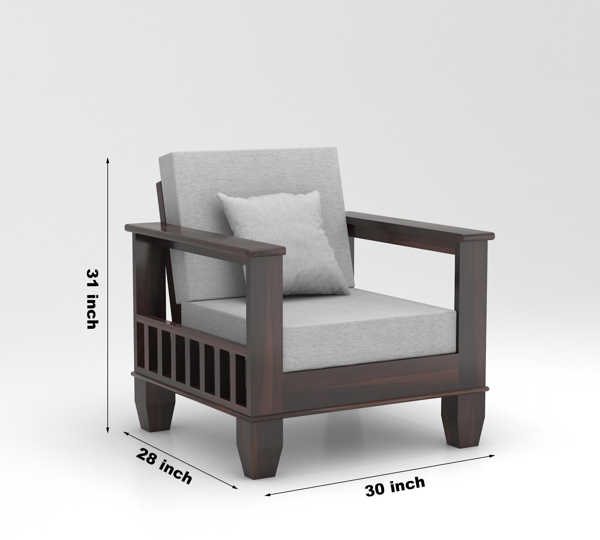 RFD Sheesham Wooden 6 Seater Sofa Set (3+2+1) Walnut Finish with Rosewood Cushion & Newspaper Holder
