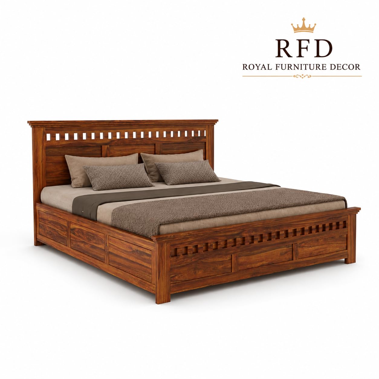 RFD Sheesham Wood King Size Hydraulic Bed with Headboard | Honey Finish