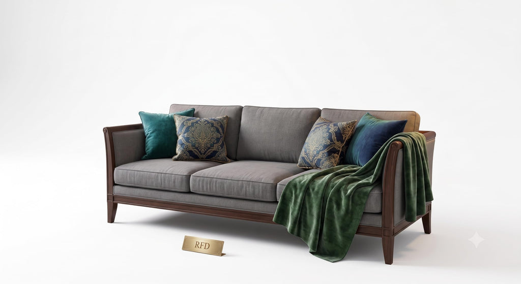 RFD 3-Seater Sofa with Wooden Frame | Grey Fabric Upholstery