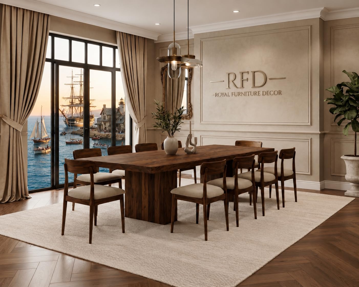 RFD - Royal Furniture Decor 10 Seater Dining Table with 10 Chairs, Sheesham Wood