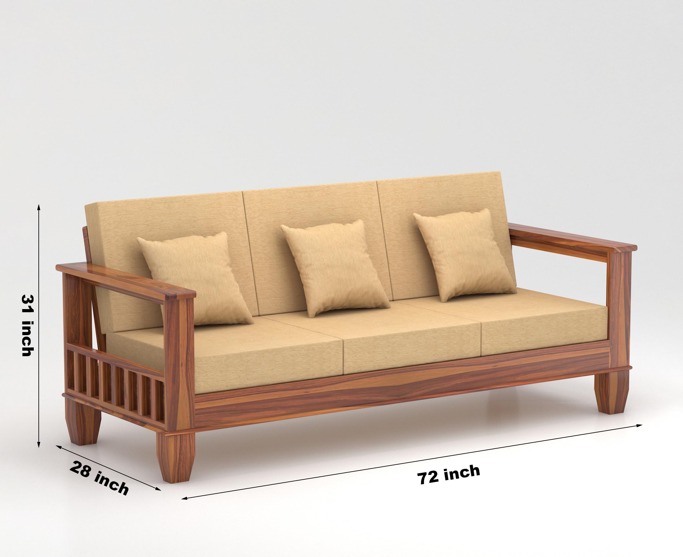 RFD Sheesham Wooden 7 Seater Sofa Set (3+2+2) Honey Finish with Rosewood Cushion & Newspaper Holder