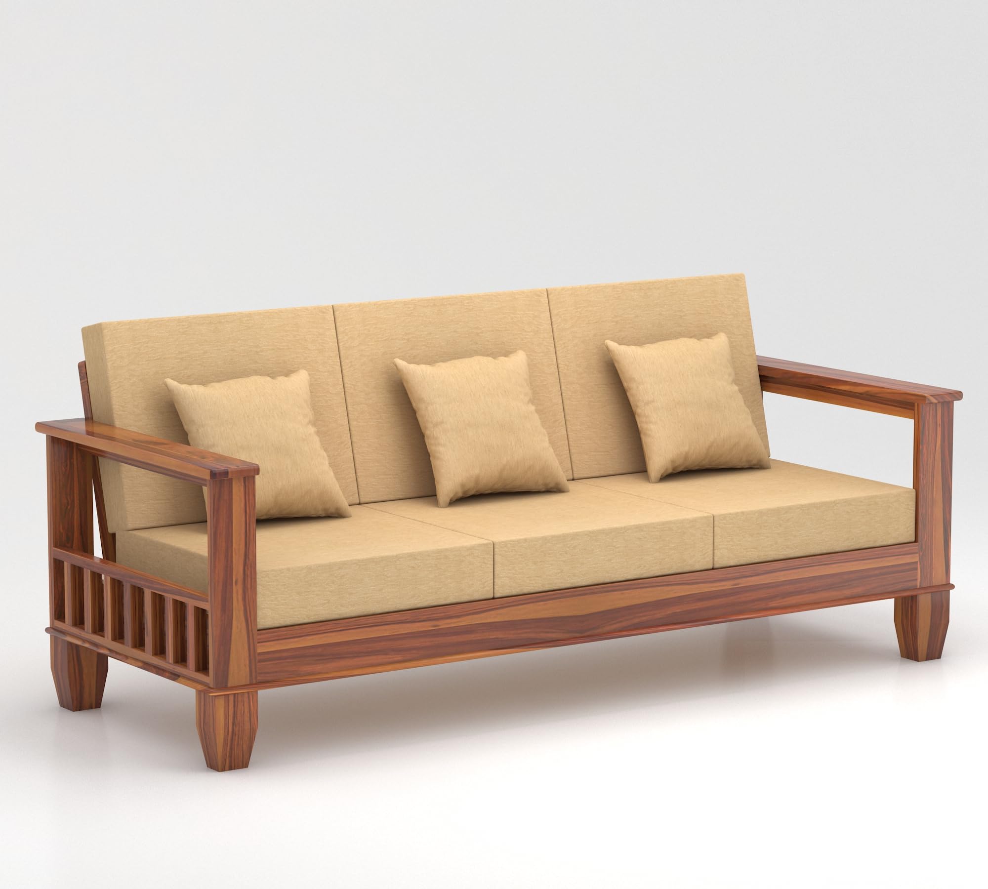 RFD Sheesham Wooden 6 Seater Sofa Set (3+2+1) Honey Finish with Rosewood Cushion & Newspaper Holder