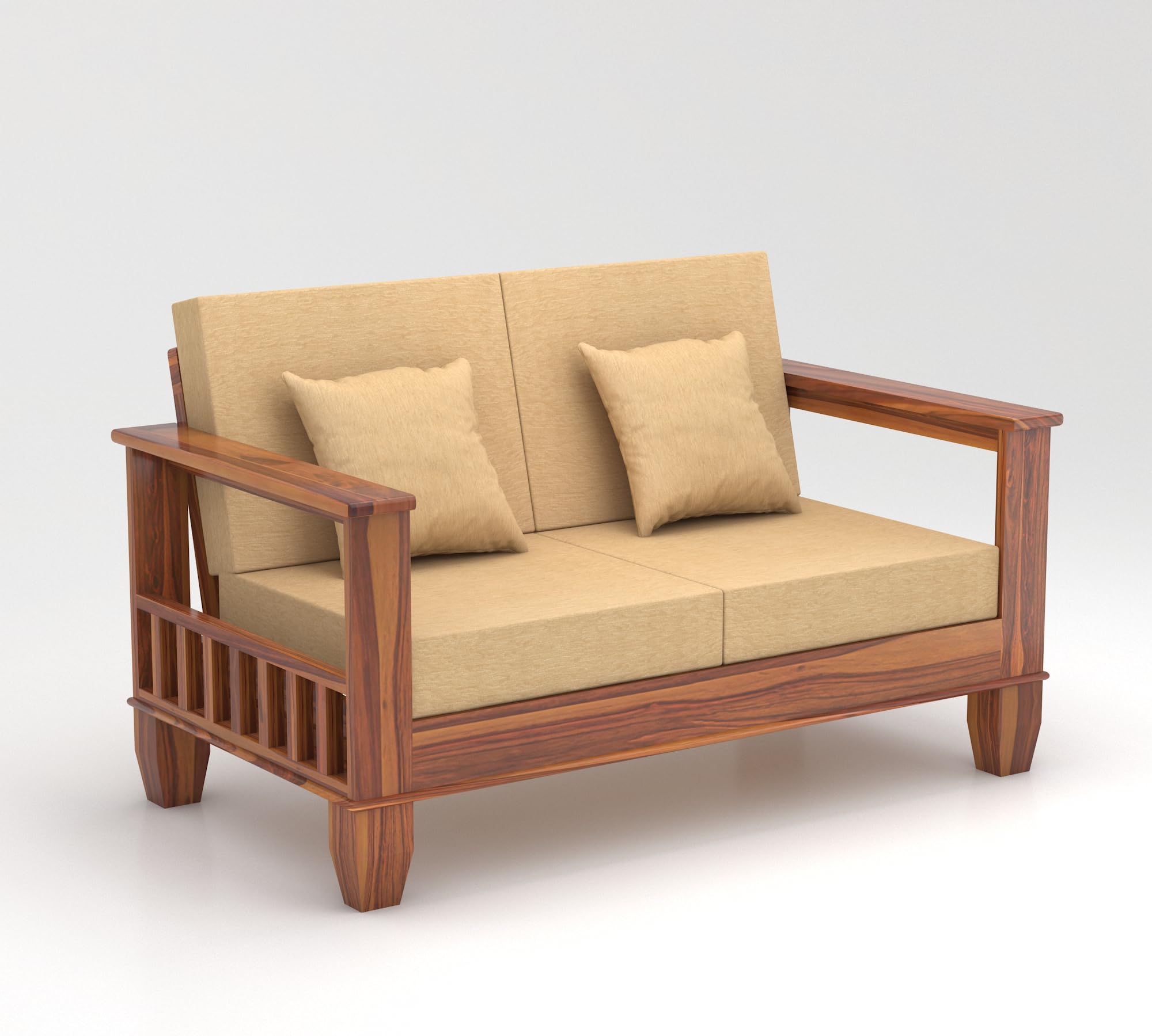 RFD Sheesham Wooden 6 Seater Sofa Set (3+2+1) Honey Finish with Rosewood Cushion & Newspaper Holder