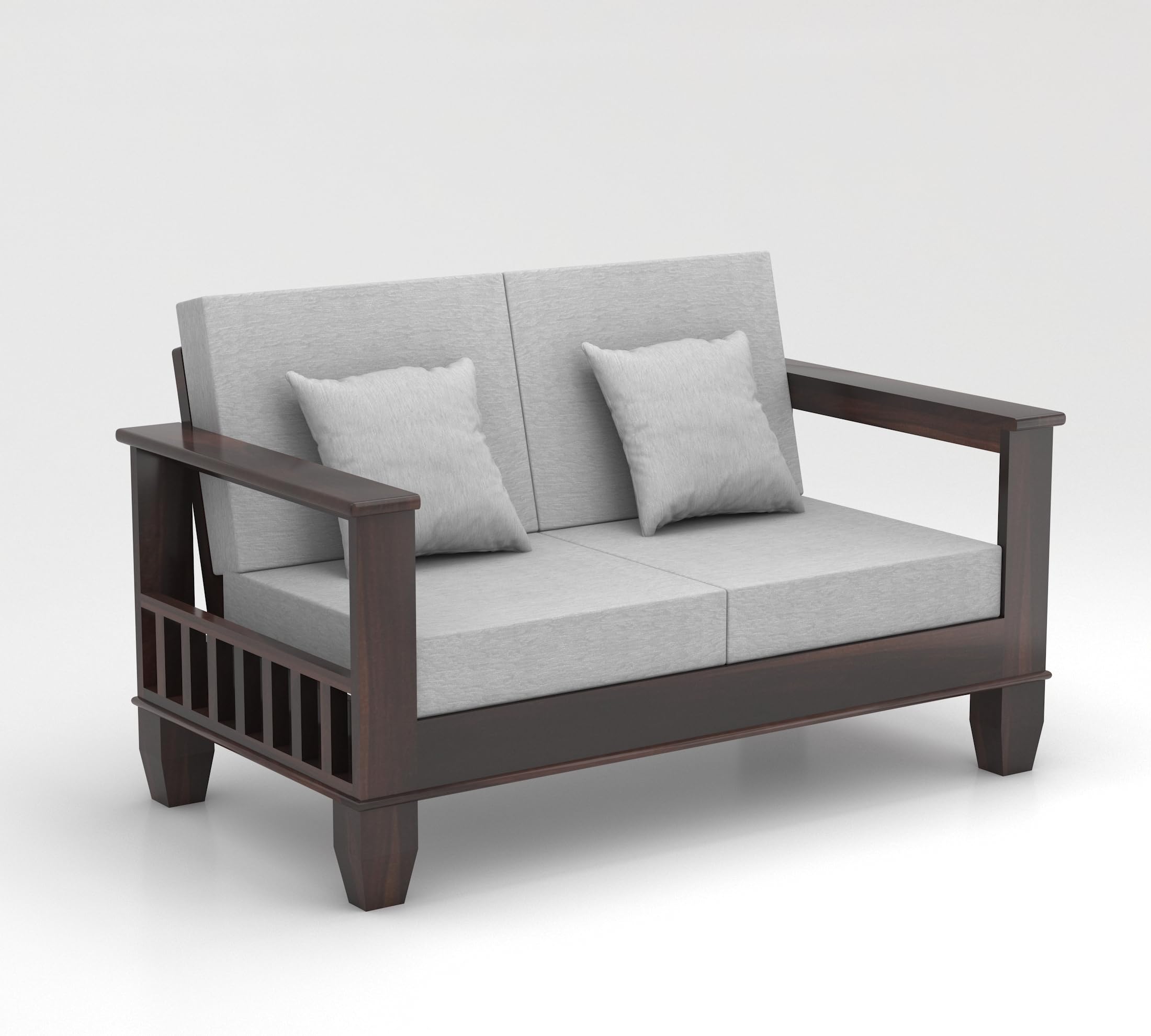 RFD Sheesham Wooden 7 Seater Sofa Set (3+2+2) Walnut Finish with Rosewood Cushion & Newspaper Holder