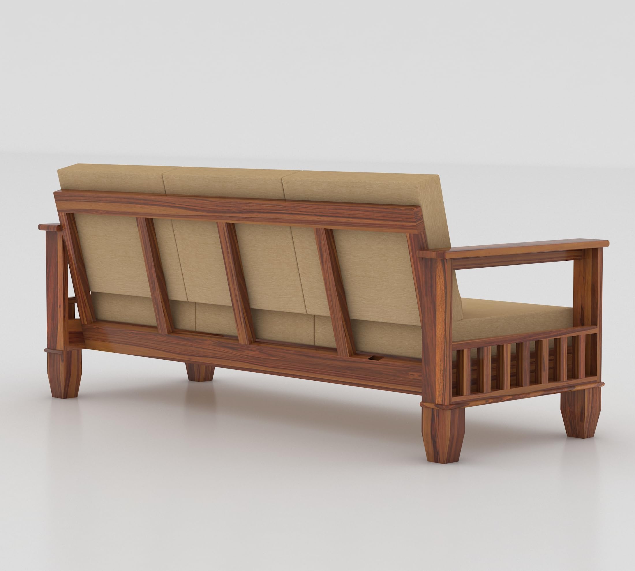 RFD Sheesham Wooden 5 Seater Sofa Set (3+1+1) Honey Finish with Rosewood Cushion & Newspaper Holder