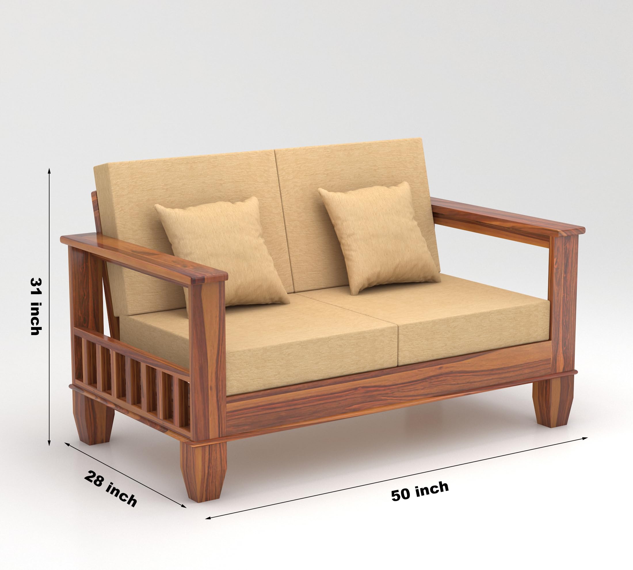 RFD Sheesham Wooden 7 Seater Sofa Set (3+2+2) Honey Finish with Rosewood Cushion & Newspaper Holder