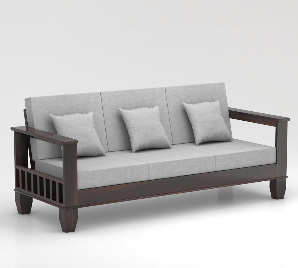 RFD Sheesham Wooden 5 Seater Sofa Set (3+1+1) with Rosewood Cushion & Newspaper Holder