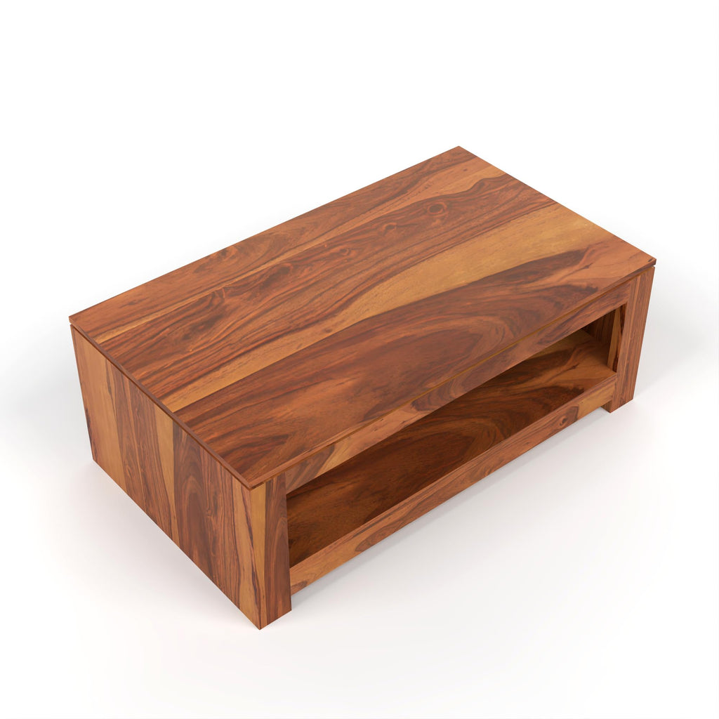 RFD Sheesham Wood Center Coffee Table with Shelf | Honey Finish | Solid Rosewood