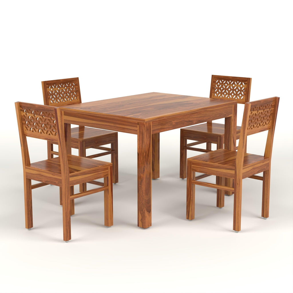 RFD Solid Sheesham Wood 4 Seater Dining Table Set | Honey Finish | Without Cushion