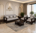 RFD Sheesham Wooden 5 Seater Sofa Set (3+1+1) with Rosewood Cushion & Newspaper Holder