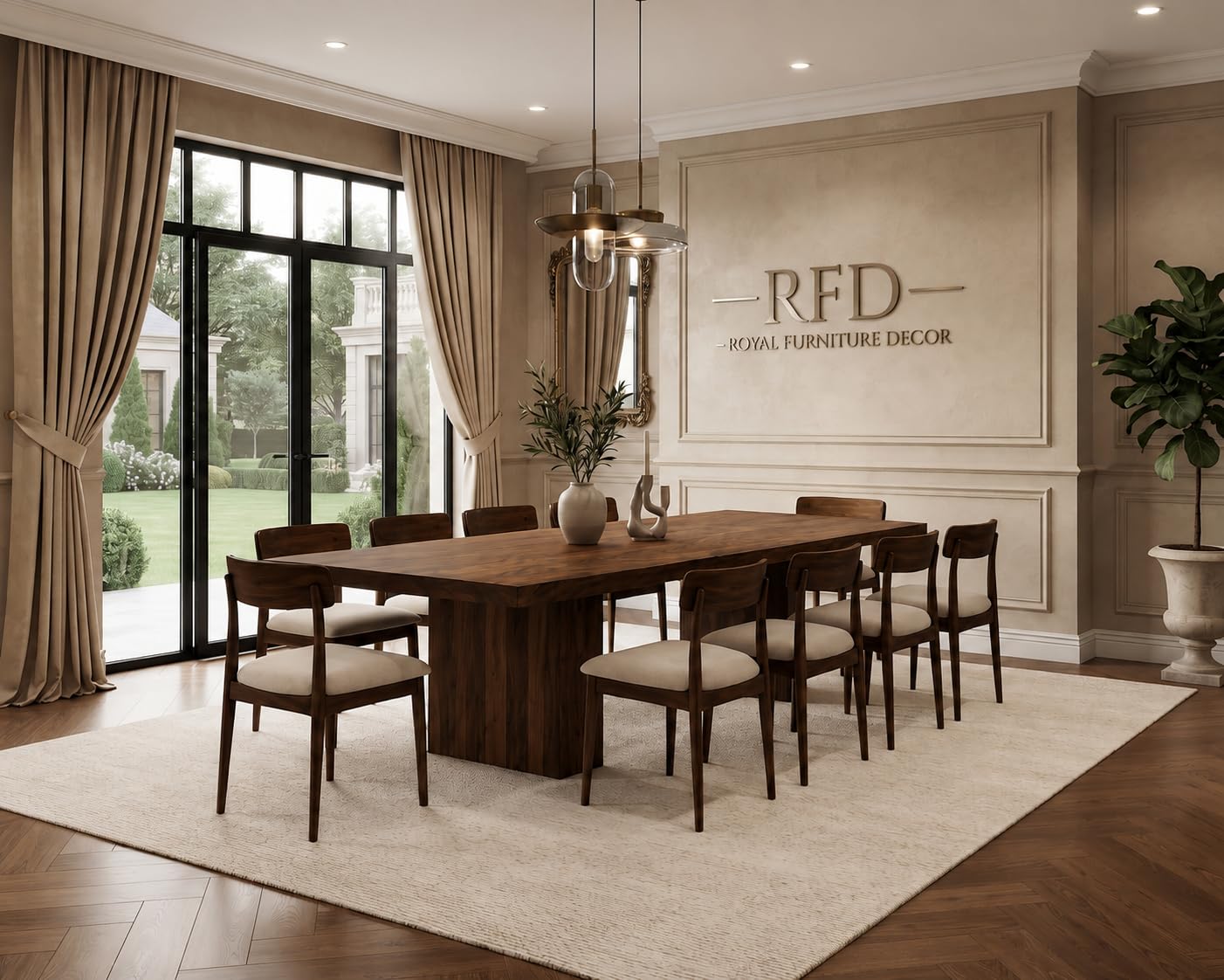 RFD - Royal Furniture Decor 10 Seater Dining Table with 10 Chairs, Sheesham Wood