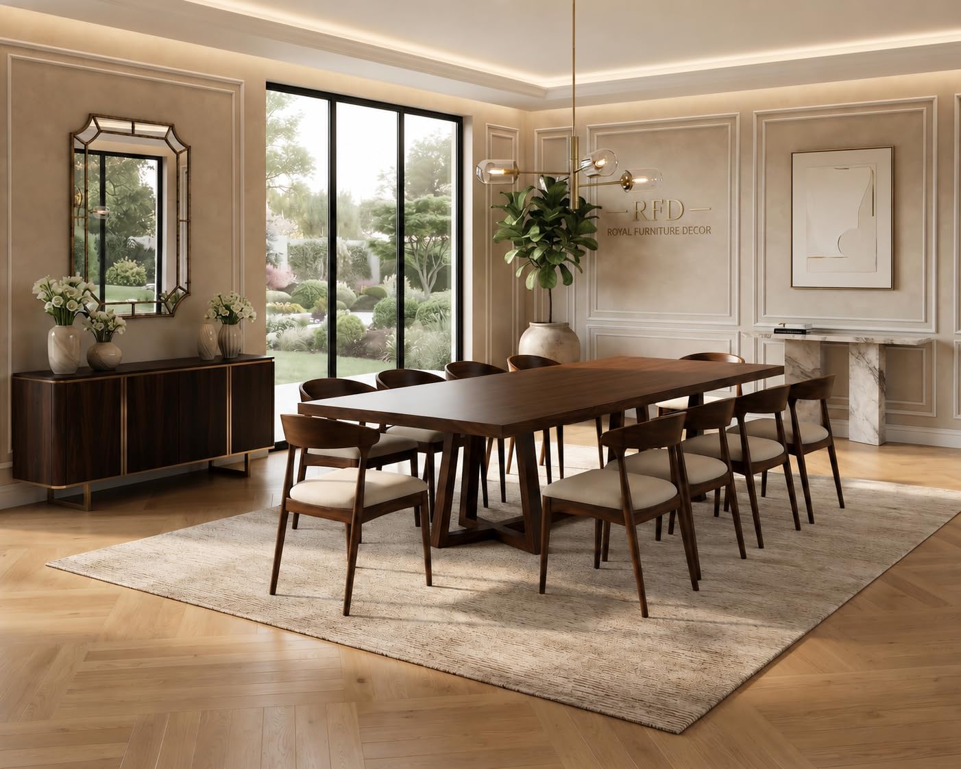 RFD - Royal Furniture Decor Sheesham Wood Dining Table with 10 Chairs