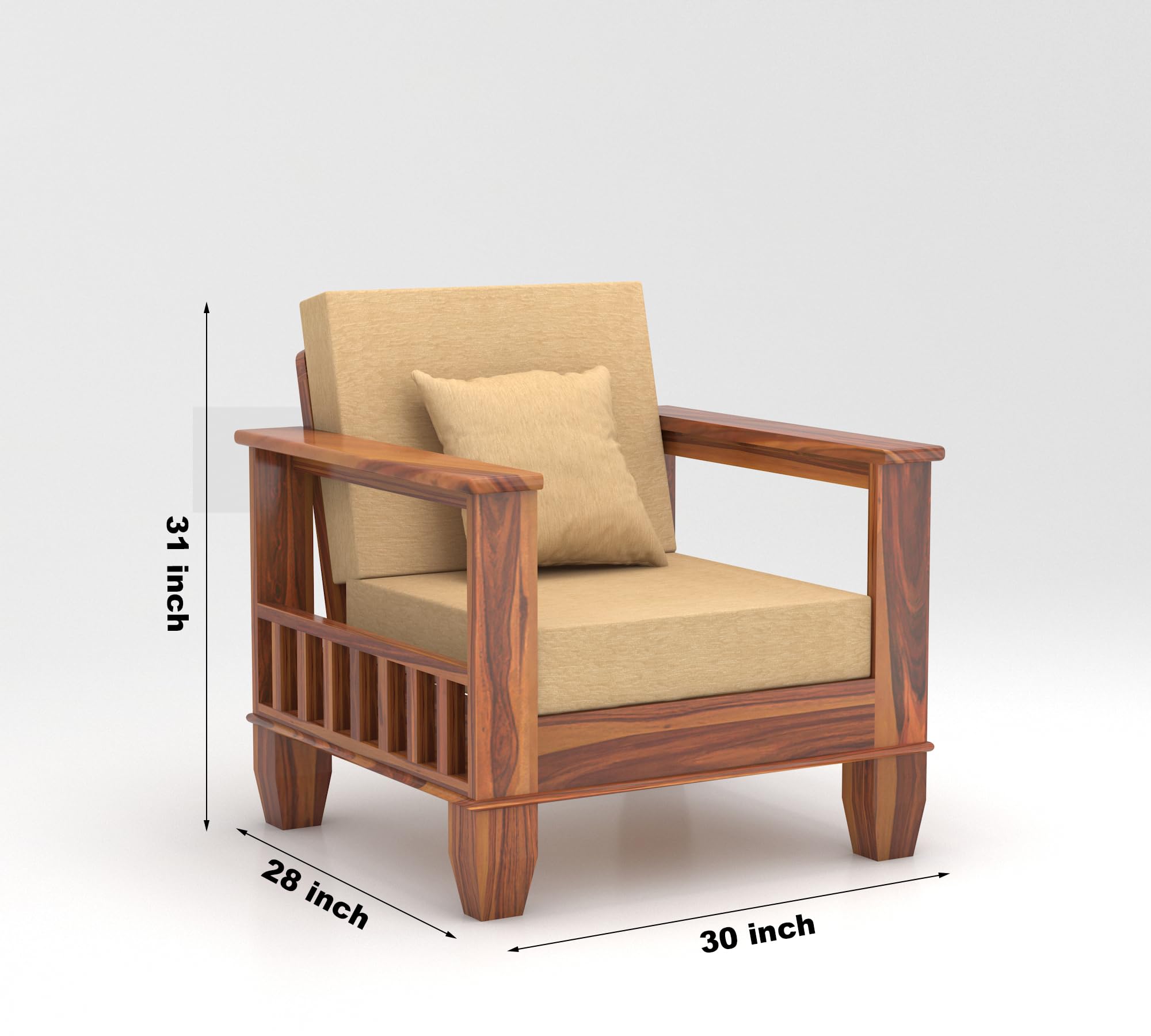 RFD Sheesham Wooden 5 Seater Sofa Set (3+1+1) Honey Finish with Rosewood Cushion & Newspaper Holder