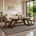 Royal Furniture Decor Solid Wood Coffee Table Set with 2 Stools, 120x60 cm