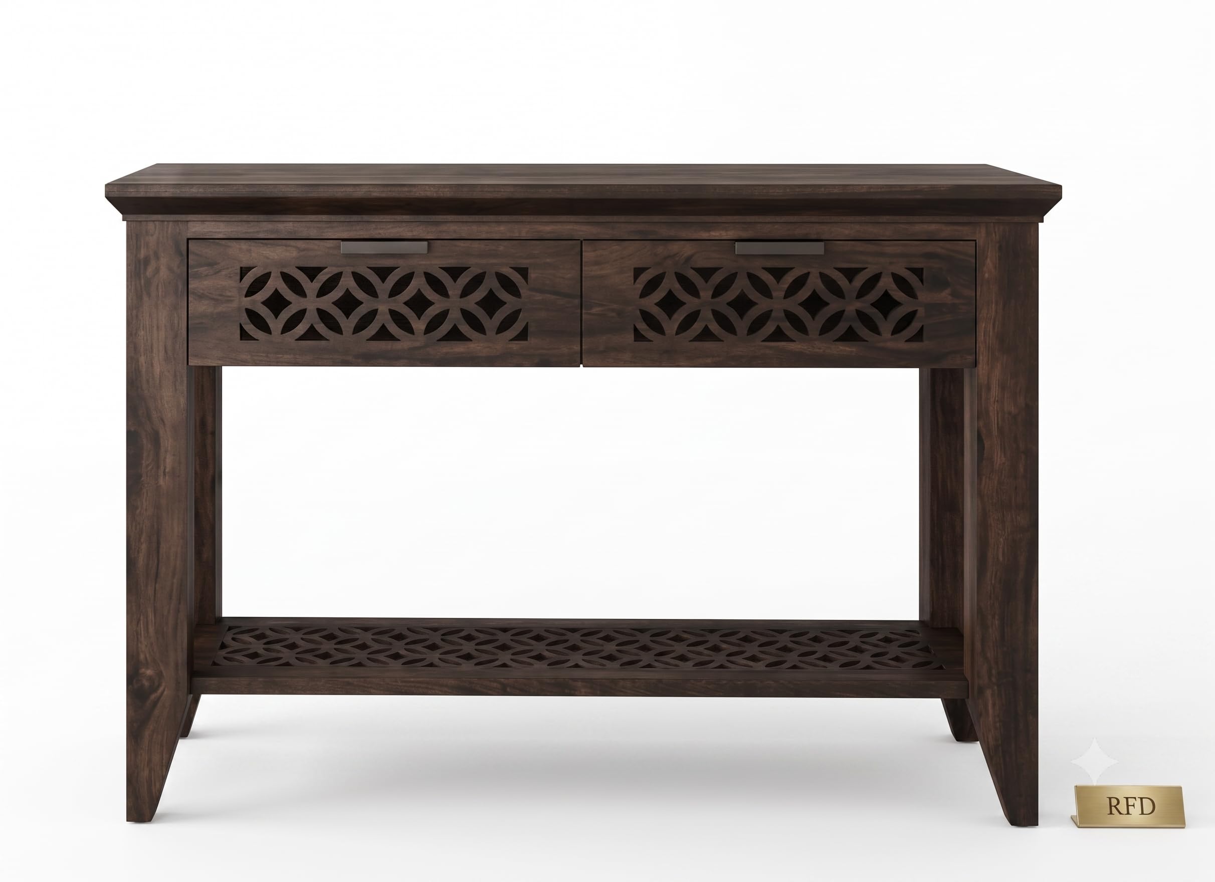 RFD Solid Wood 2 Drawer Console Table with Bottom Shelf | Dark Walnut Finish