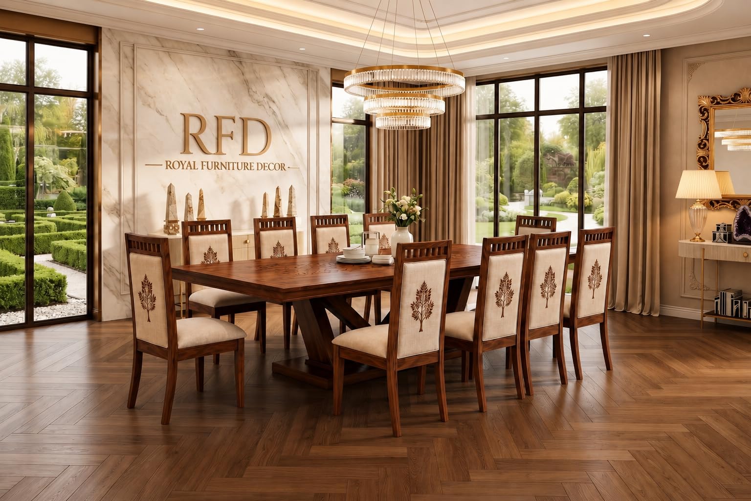 RFD - Royal Furniture Decor 10 Seater Dining Table Set, Sheesham Wood