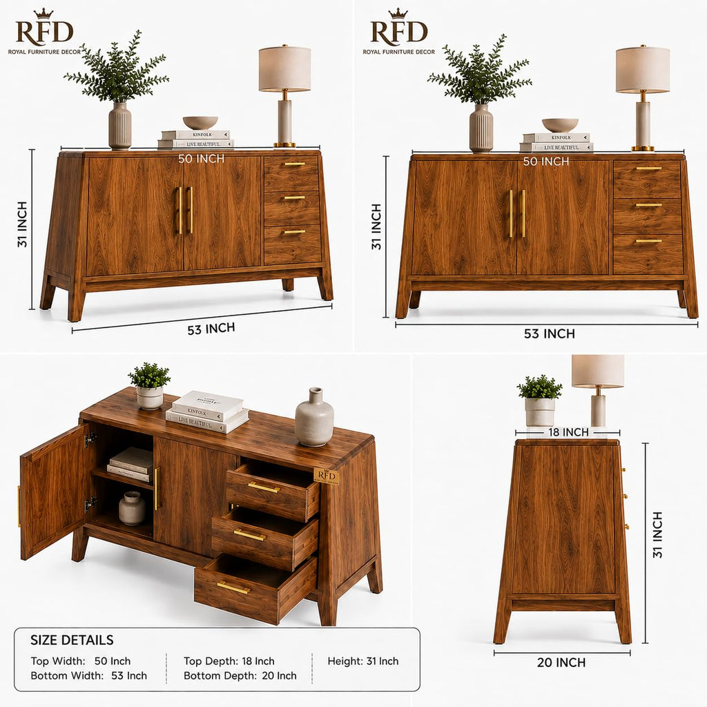 RFD Solid Wood Sideboard with Drawers | Walnut Finish
