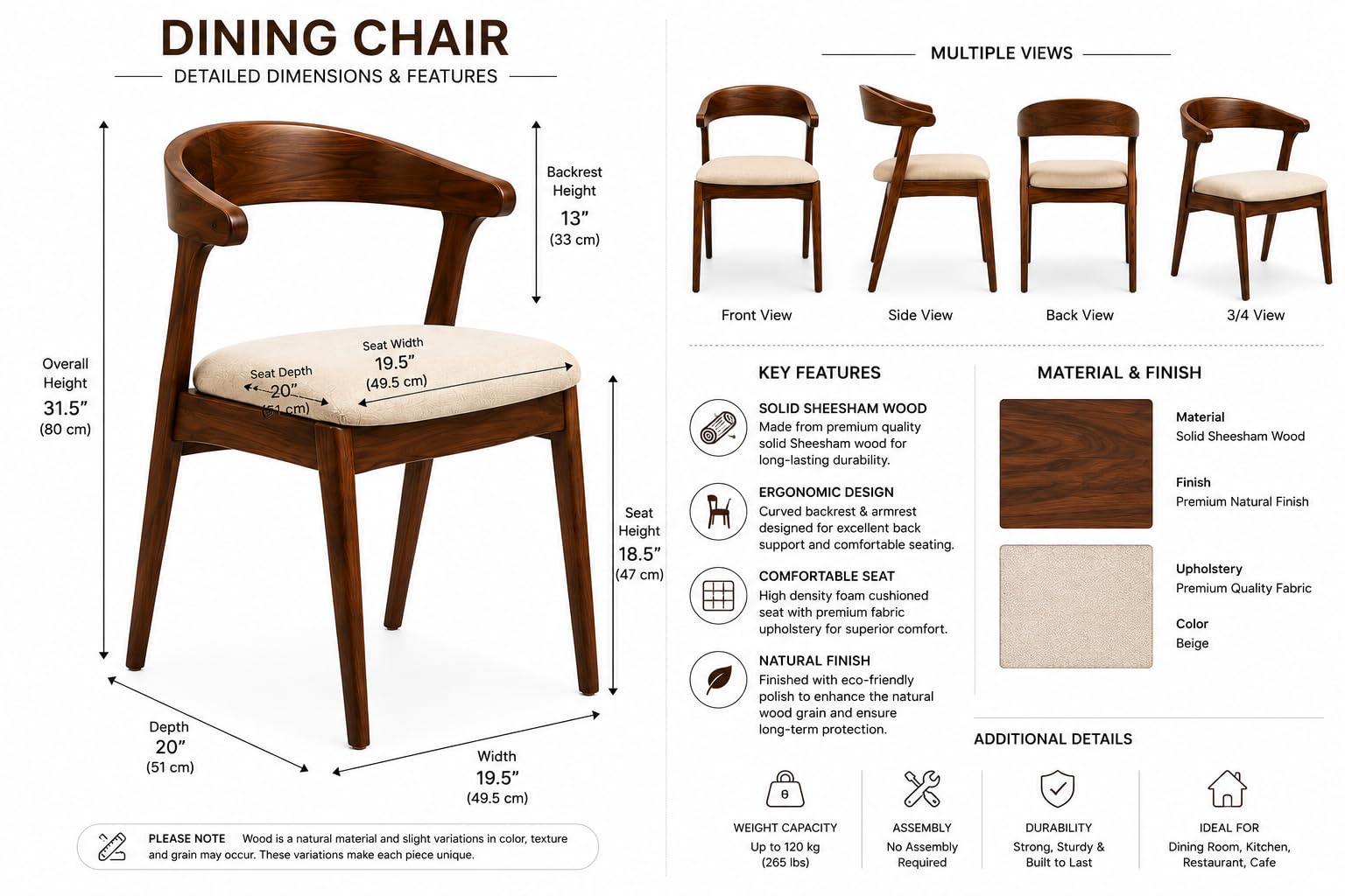 RFD - Royal Furniture Decor Sheesham Wood Dining Table with 10 Chairs