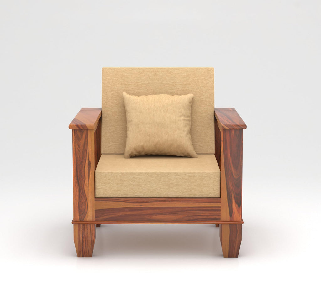 RFD Sheesham Wooden 5 Seater Sofa Set (3+1+1) Honey Finish with Rosewood Cushion & Newspaper Holder