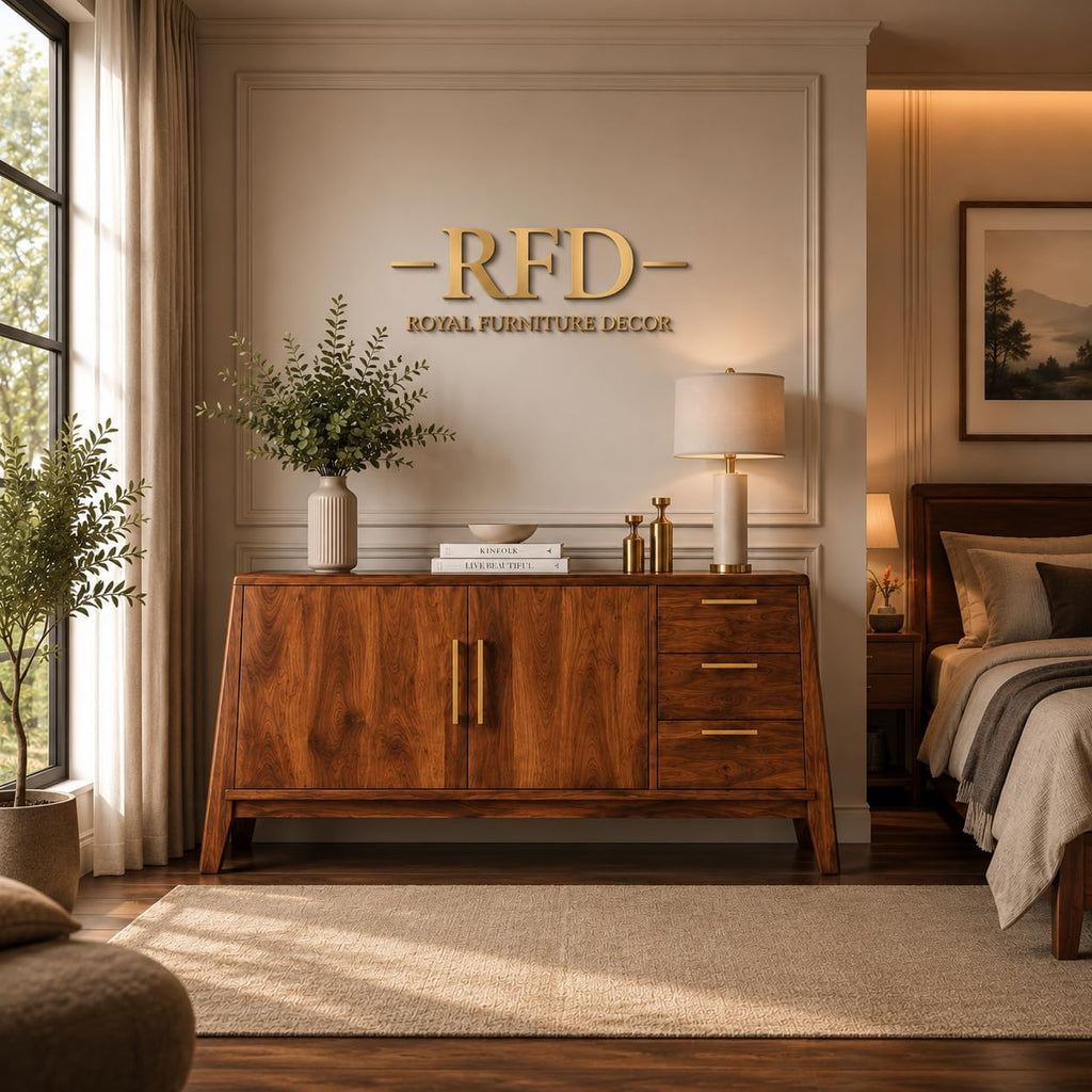 RFD Solid Wood Sideboard with Drawers | Walnut Finish