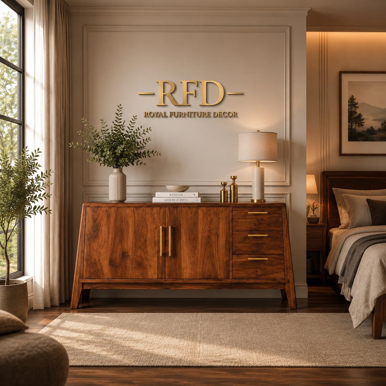 RFD Solid Wood Sideboard with Drawers | Walnut Finish