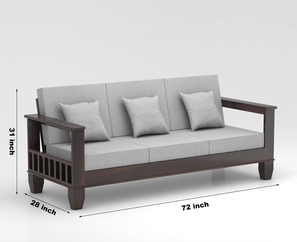 RFD Sheesham Wooden 5 Seater Sofa Set (3+1+1) with Rosewood Cushion & Newspaper Holder