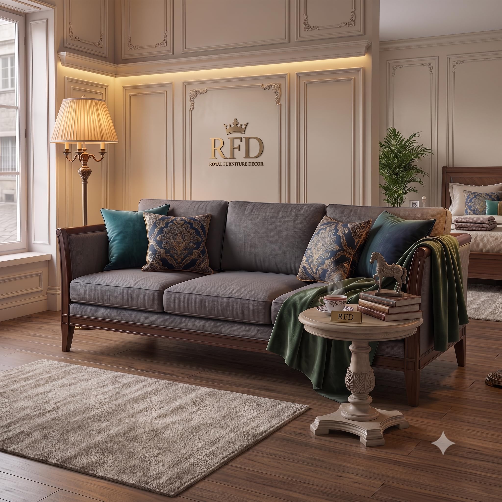 RFD 3-Seater Sofa with Wooden Frame | Grey Fabric Upholstery