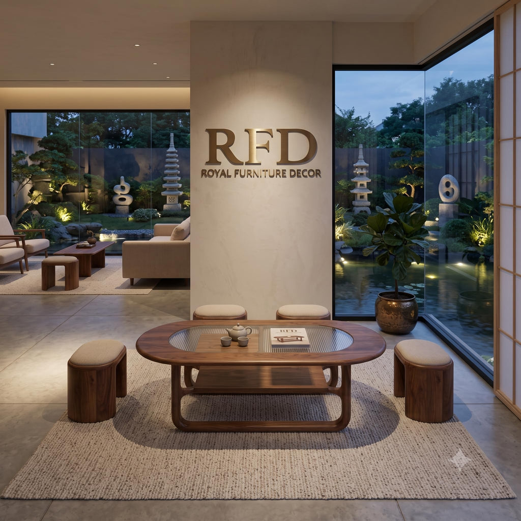 RFD - Royal Furniture Decor Coffee Table with 2 Stools, 127x61 cm